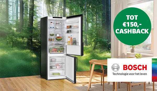 Nu tot €150,- cashback op geselecteerde Bosch koel-vriescombinaties, koelkasten en vriezers