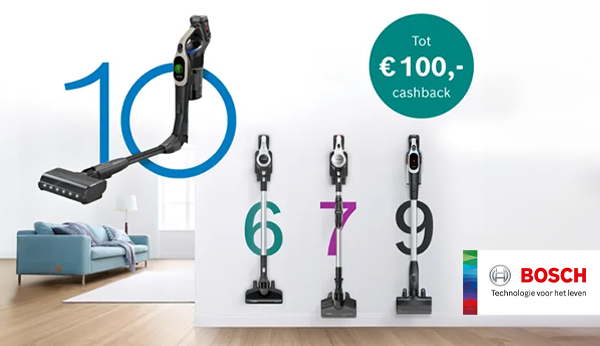 Nu tot €100,- cashback op geselecteerde Bosch Unlimited steelstofzuigers
