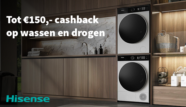 Krijg tot €150,- cashback op Hisense wasmachines, drogers en combinaties