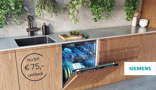 Nu tot €75,- cashback op geselecteerde Siemens vaatwassers